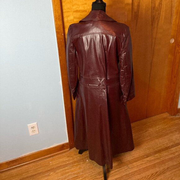 Vintage NWT 70s Leather Coat Trench Coat Sz 19-20 Office Daily Wear Boho Goth - Picture 2 of 15